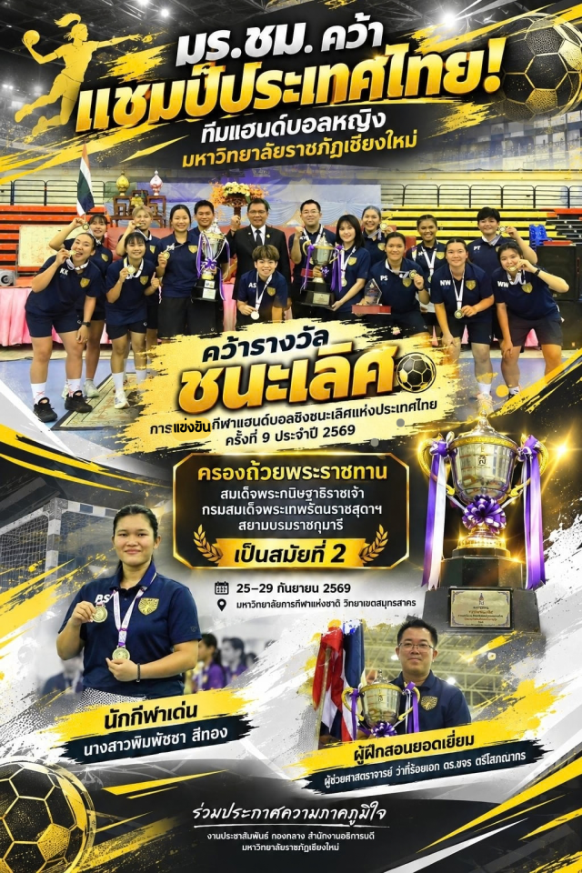 มร.ชม. คว้าแชมป์แฮนด์บอลหญิงประเทศไทย ครั้งที่ 9  ครองถ้วยพระราชทานฯ สมัยที่ 2 พร้อม 2 รางวัลเกียรติยศ