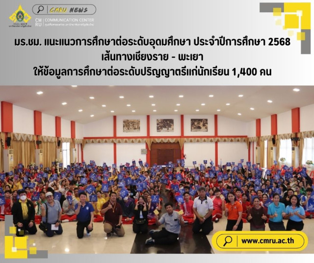 มร.ชม. แนะแนวการศึกษาต่อระดับอุดมศึกษา ประจำปีการศึกษา 2568  เส้นทางเชียงราย - พะเยา  ให้ข้อมูลการศึกษาต่อระดับปริญญาตรีแก่นักเรียน 1,400 คน