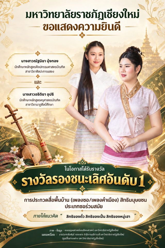 นักศึกษา มร.ชม. คว้ารางวัลรองชนะเลิศอันดับ 1 การประกวดสื่อพื้นบ้านล้านนา ประเภทซอร่วมสมัย